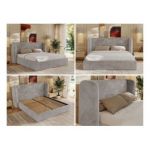Łóżko tapicerowane EMORA CLASSIC 160x200 - materac pocket - jasnoszary, plusz