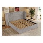 Łóżko tapicerowane EMORA CLASSIC 180x200 - materac pocket - jasnoszary, plusz