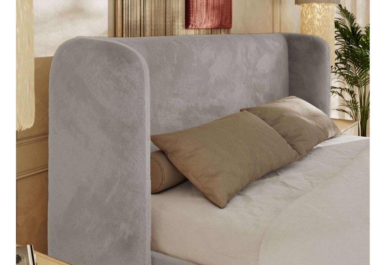 Łóżko tapicerowane EMORA CLASSIC 180x200 - materac pocket - jasnoszary, plusz