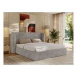 Łóżko tapicerowane EMORA CLASSIC 160x200 - materac multipocket - jasnoszary, plusz