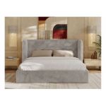 Łóżko tapicerowane EMORA CLASSIC 160x200 - materac multipocket - jasnoszary, plusz