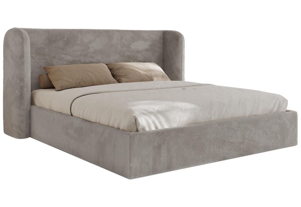Łóżko tapicerowane EMORA CLASSIC 200x200 - materac multipocket - jasnoszary, plusz