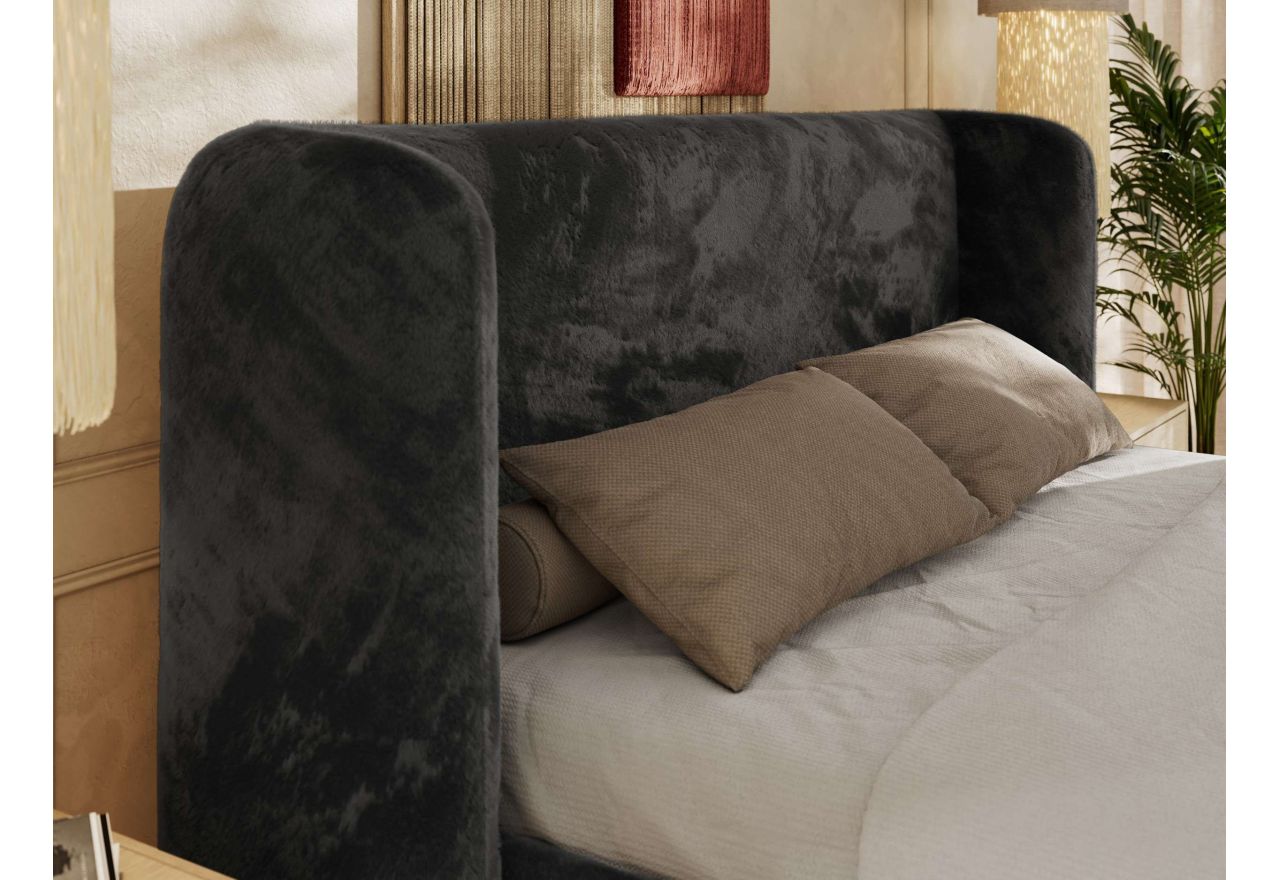 Łóżko tapicerowane EMORA CLASSIC 180x200 - materac piankowy - ciemnoszary, plusz