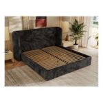 Łóżko tapicerowane EMORA CLASSIC 200x200 - materac piankowy - ciemnoszary, plusz