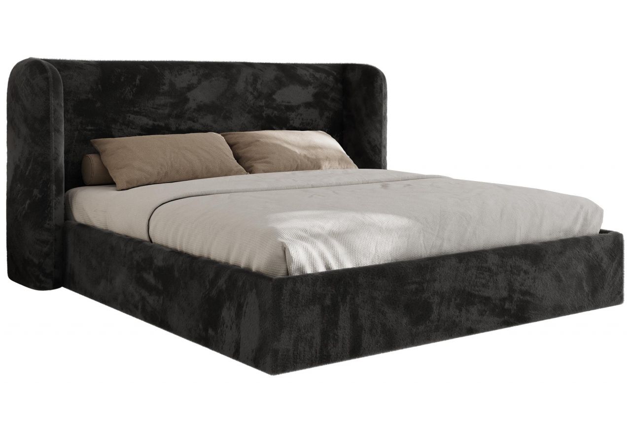 Łóżko tapicerowane EMORA CLASSIC 200x200 - materac piankowy - ciemnoszary, plusz