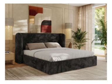 Łóżko tapicerowane EMORA CLASSIC 140x200 - materac pocket - ciemnoszary, plusz