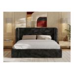 Łóżko tapicerowane EMORA CLASSIC 180x200 - materac pocket - ciemnoszary, plusz