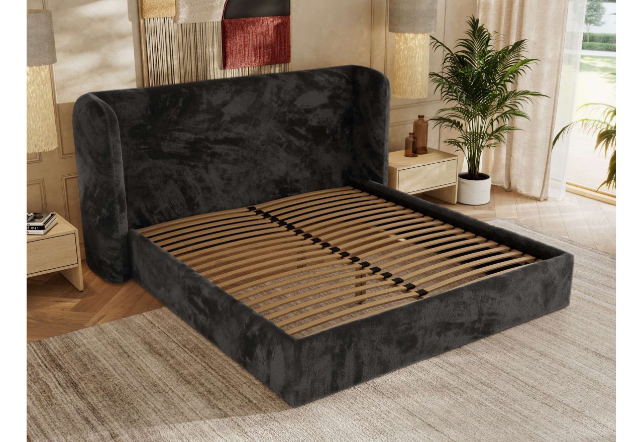 Łóżko tapicerowane EMORA CLASSIC 200x200 - materac pocket - ciemnoszary, plusz