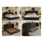 Łóżko tapicerowane EMORA CLASSIC 140x200 - materac multipocket - ciemnoszary, plusz