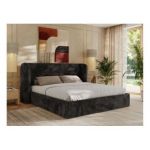 Łóżko tapicerowane EMORA CLASSIC 160x200 - materac multipocket - ciemnoszary, plusz