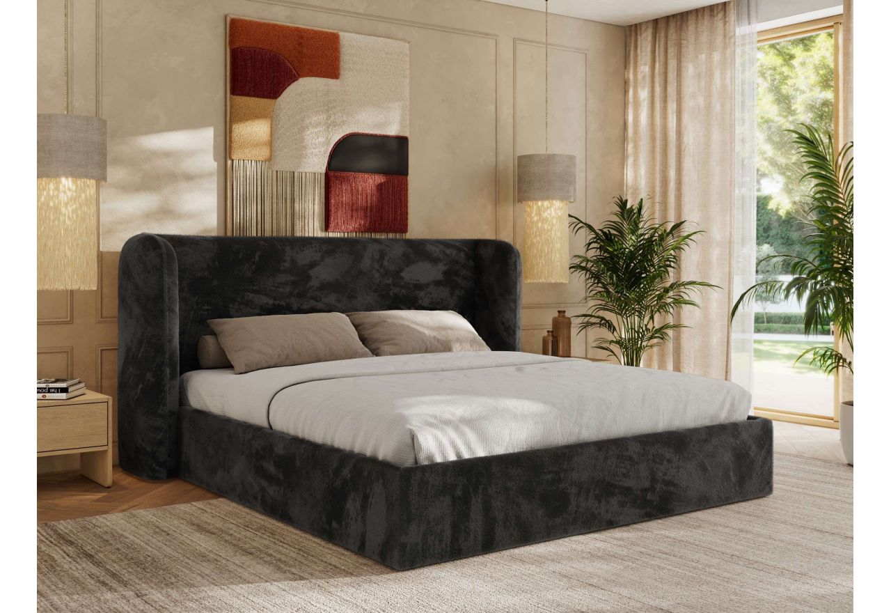 Łóżko tapicerowane EMORA CLASSIC 180x200 - materac multipocket - ciemnoszary, plusz