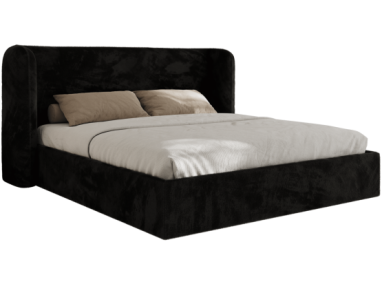 Łóżko tapicerowane EMORA CLASSIC 140x200 - materac pocket - czarny, plusz