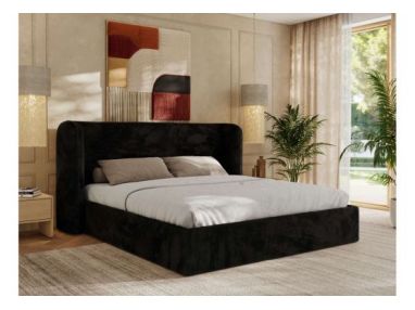 Łóżko tapicerowane EMORA CLASSIC 180x200 - materac pocket - czarny, plusz