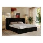 Łóżko tapicerowane EMORA CLASSIC 140x200 - materac multipocket - czarny, plusz