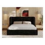 Łóżko tapicerowane EMORA CLASSIC 140x200 - materac multipocket - czarny, plusz