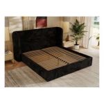 Łóżko tapicerowane EMORA CLASSIC 160x200 - materac multipocket - czarny, plusz