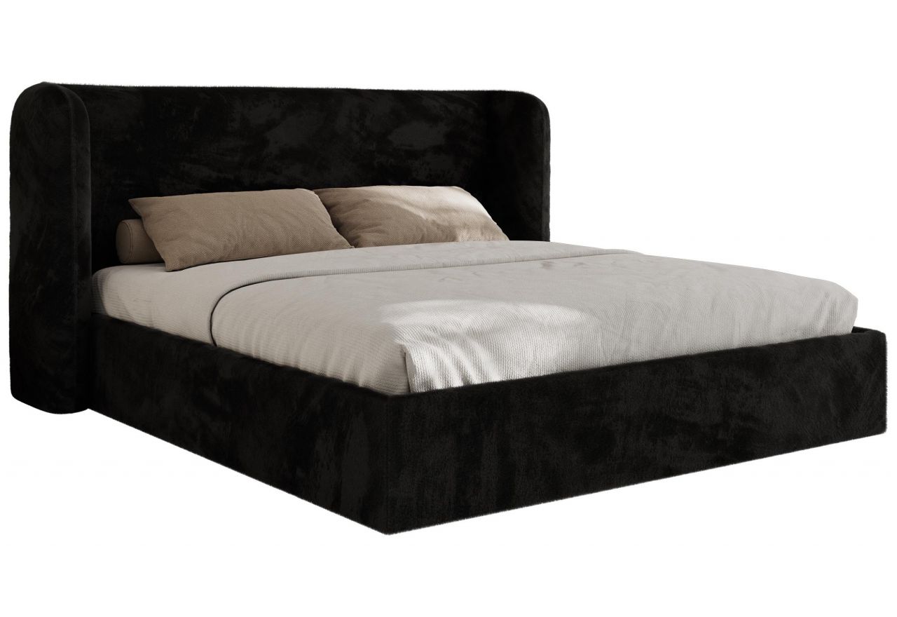 Łóżko tapicerowane EMORA CLASSIC 180x200 - materac multipocket - czarny, plusz