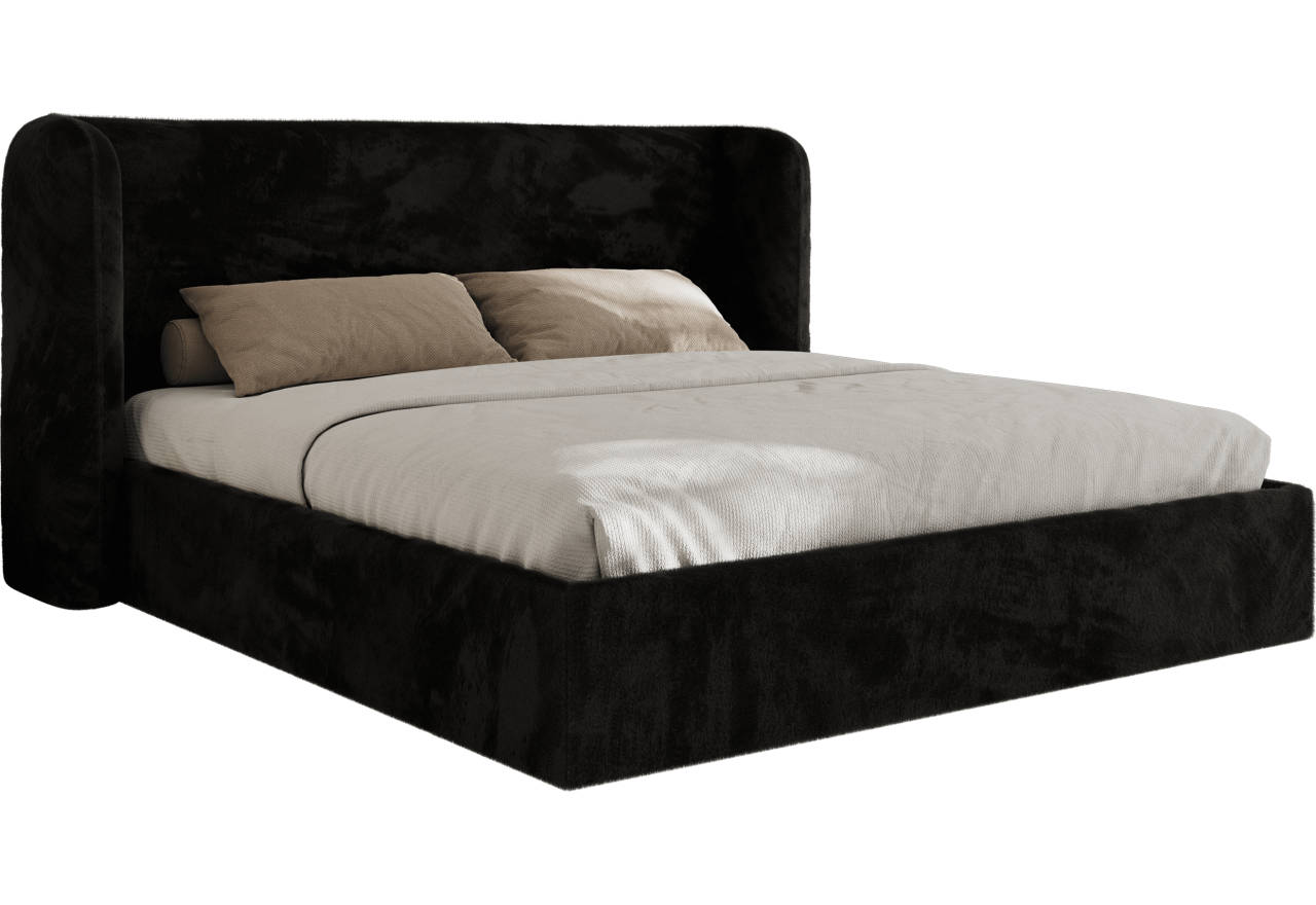 Łóżko tapicerowane EMORA CLASSIC 200x200 - materac multipocket - czarny, plusz