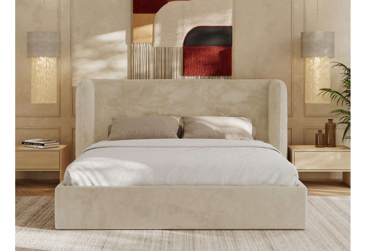 Łóżko tapicerowane EMORA CLASSIC 180x200 - kremowy, plusz