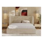 Łóżko tapicerowane EMORA CLASSIC 180x200 - materac piankowy - kremowy, plusz