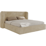 Łóżko tapicerowane EMORA CLASSIC 200x200 - materac piankowy - kremowy, plusz