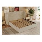 Łóżko tapicerowane EMORA CLASSIC 200x200 - materac piankowy - kremowy, plusz