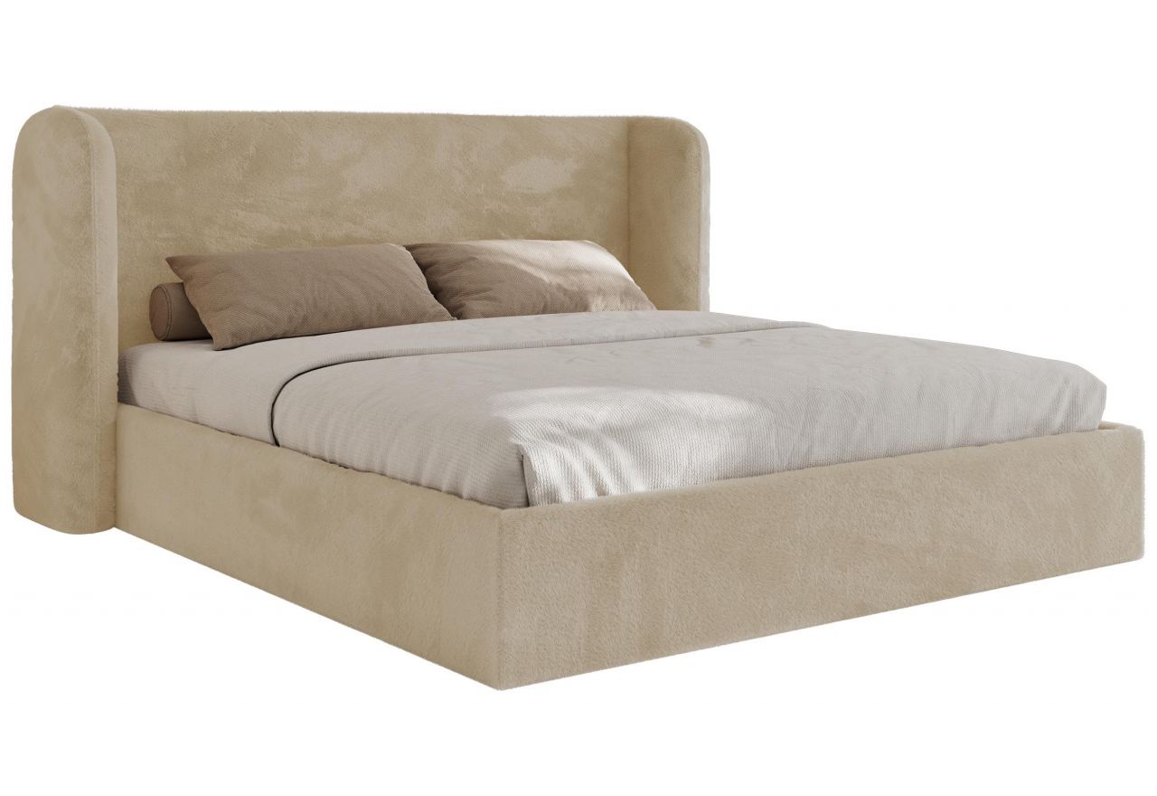 Łóżko tapicerowane EMORA CLASSIC 200x200 - materac piankowy - kremowy, plusz