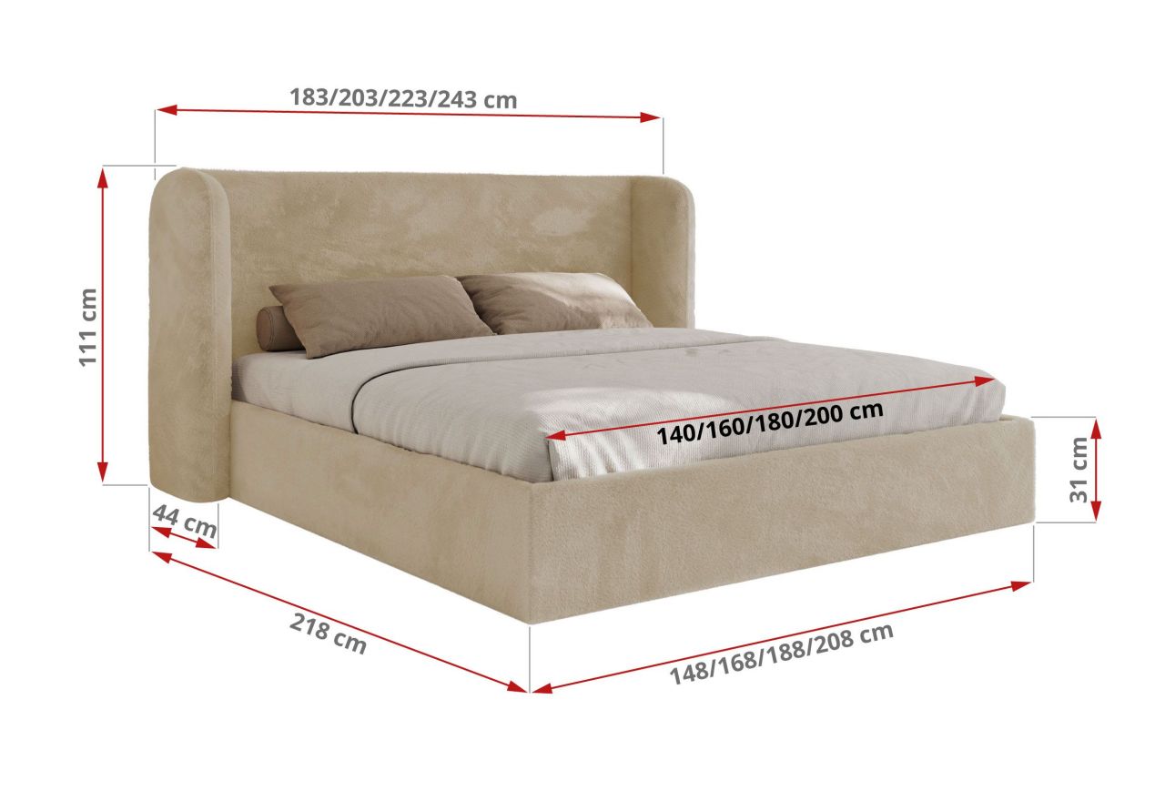 Łóżko tapicerowane EMORA CLASSIC 200x200 - materac piankowy - kremowy, plusz