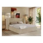 Łóżko tapicerowane EMORA CLASSIC 140x200 - materac pocket - kremowy, plusz