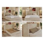 Łóżko tapicerowane EMORA CLASSIC 160x200 - materac pocket - kremowy, plusz