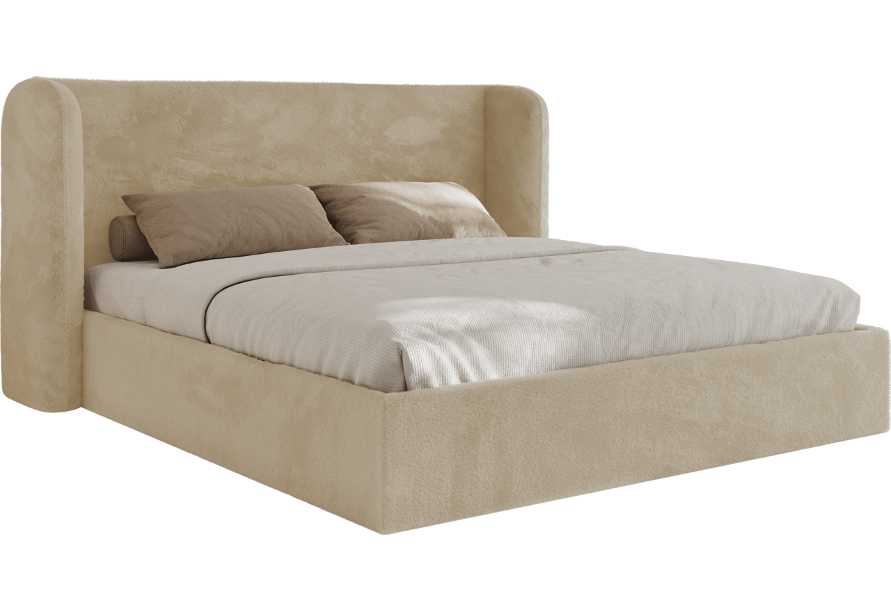 Łóżko tapicerowane EMORA CLASSIC 140x200 - materac multipocket - kremowy, plusz
