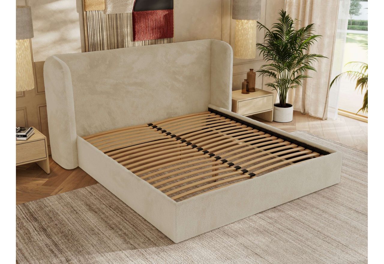 Łóżko tapicerowane EMORA CLASSIC 180x200 - materac multipocket - kremowy, plusz