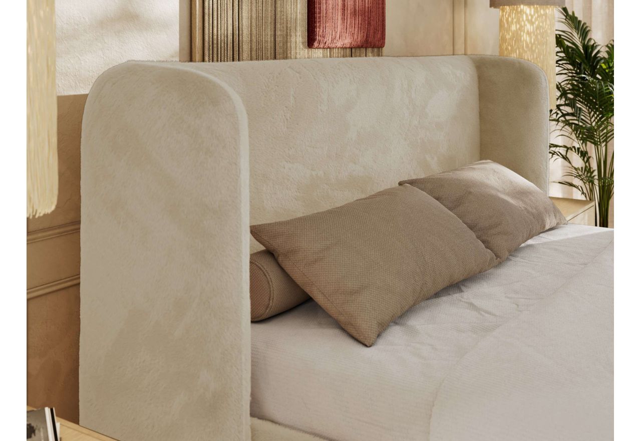 Łóżko tapicerowane EMORA CLASSIC 180x200 - materac multipocket - kremowy, plusz