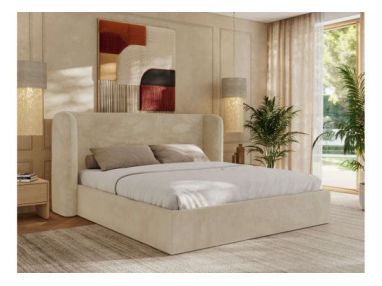 Łóżko tapicerowane EMORA CLASSIC 200x200 - materac multipocket - kremowy, plusz
