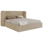 Łóżko tapicerowane EMORA CLASSIC 200x200 - materac multipocket - kremowy, plusz