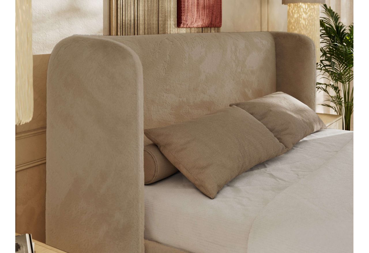 Łóżko tapicerowane EMORA CLASSIC 140x200 - materac piankowy - beżowy, plusz