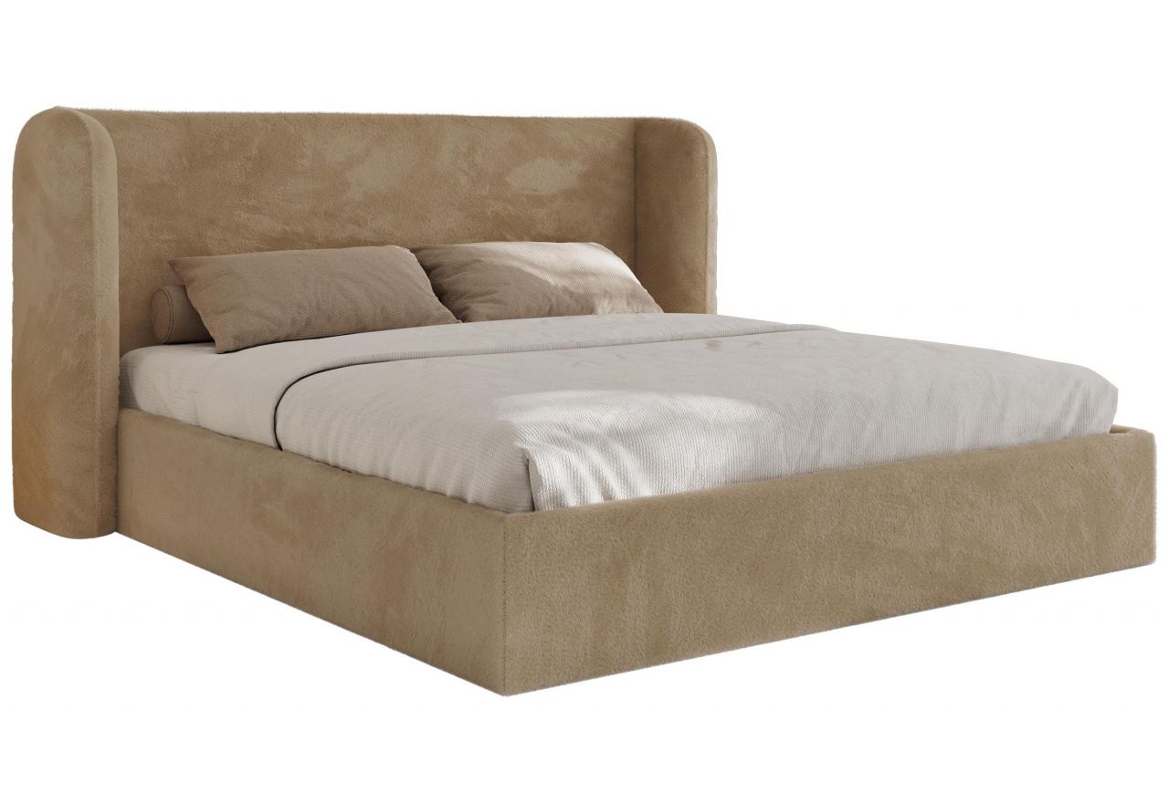 Łóżko tapicerowane EMORA CLASSIC 180x200 - materac piankowy - beżowy, plusz