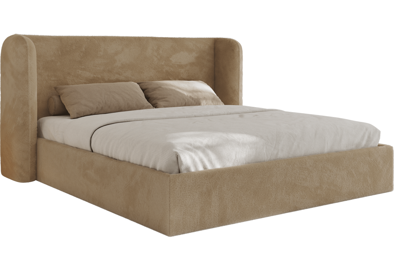 Łóżko tapicerowane EMORA CLASSIC 200x200 - materac piankowy - beżowy, plusz