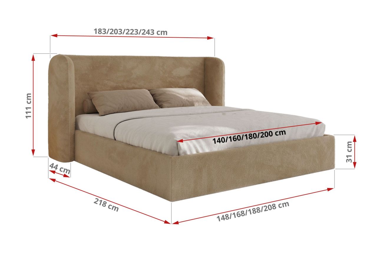 Łóżko tapicerowane EMORA CLASSIC 200x200 - materac piankowy - beżowy, plusz