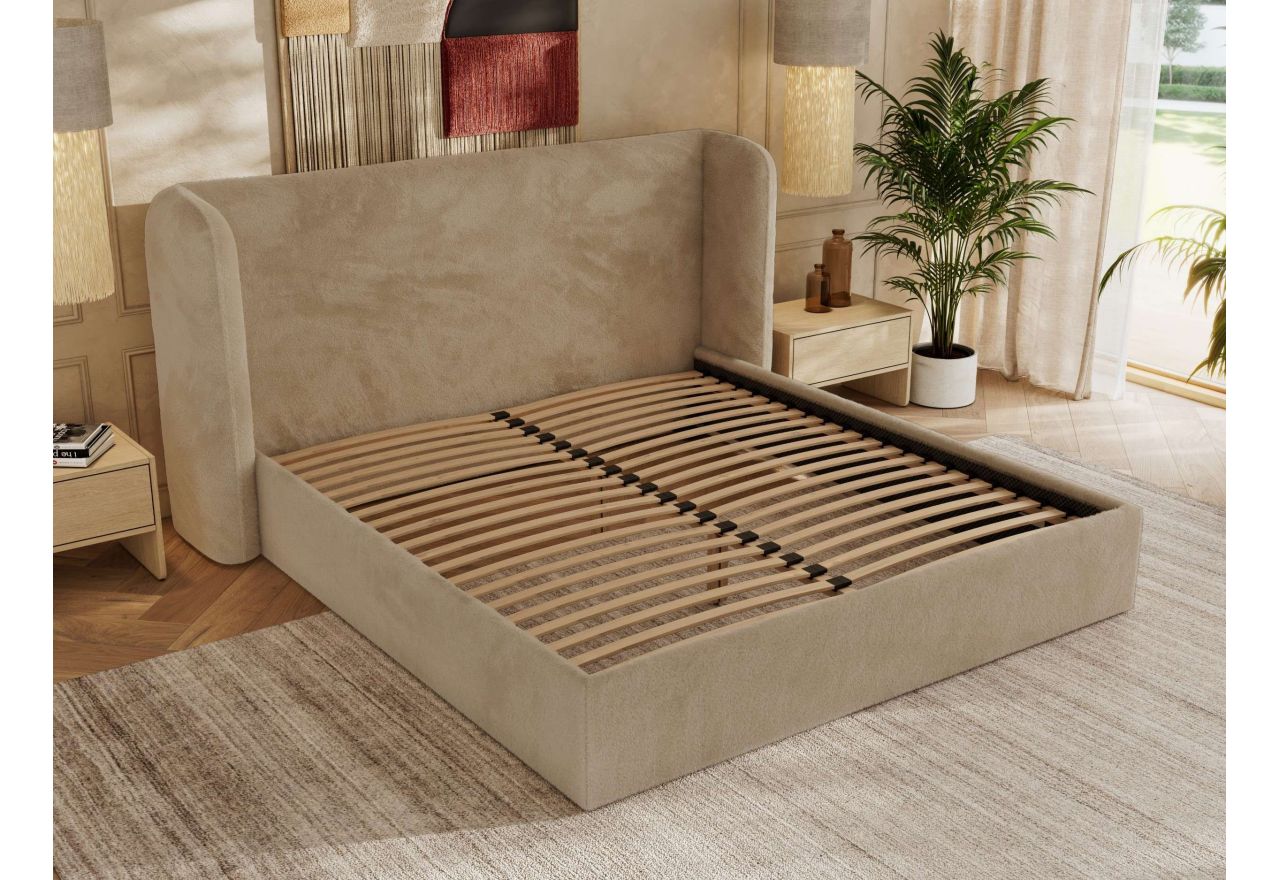 Łóżko tapicerowane EMORA CLASSIC 180x200 - materac pocket - beżowy, plusz
