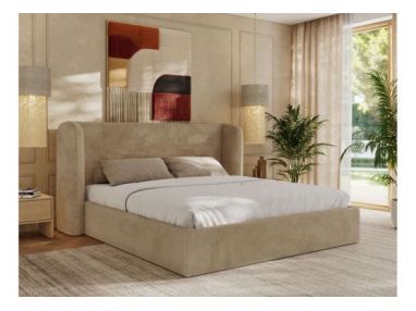 Łóżko tapicerowane EMORA CLASSIC 140x200 - materac multipocket - beżowy, plusz