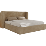 Łóżko tapicerowane EMORA CLASSIC 140x200 - materac multipocket - beżowy, plusz