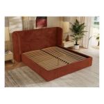 Łóżko tapicerowane EMORA CLASSIC 180x200 - materac piankowy - pomarańczowy, plusz