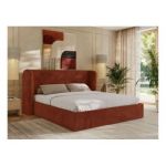 Łóżko tapicerowane EMORA CLASSIC 200x200 - materac piankowy - pomarańczowy, plusz