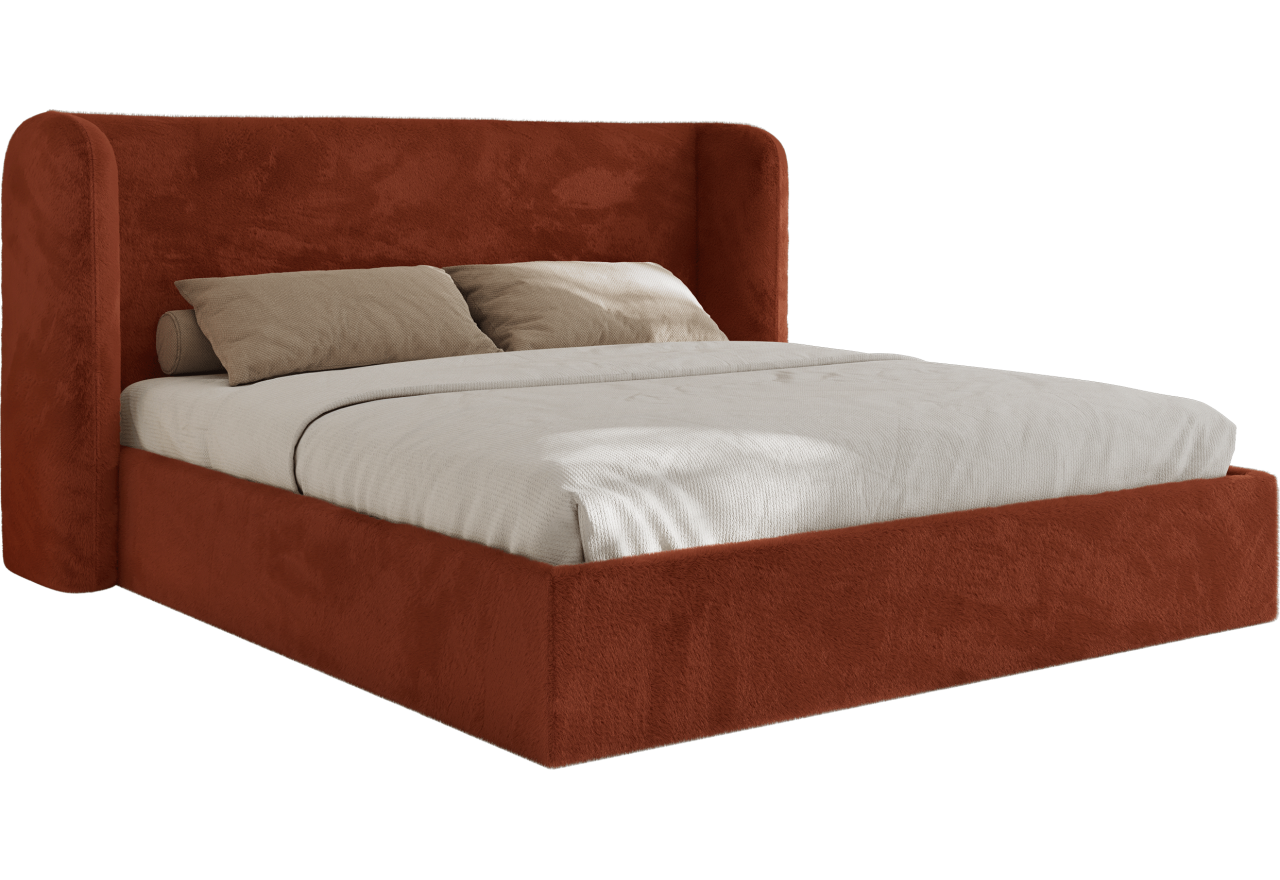 Łóżko tapicerowane EMORA CLASSIC 200x200 - materac piankowy - pomarańczowy, plusz