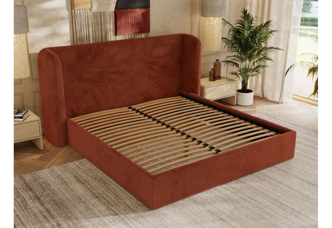 Łóżko tapicerowane EMORA CLASSIC 200x200 - materac piankowy - pomarańczowy, plusz