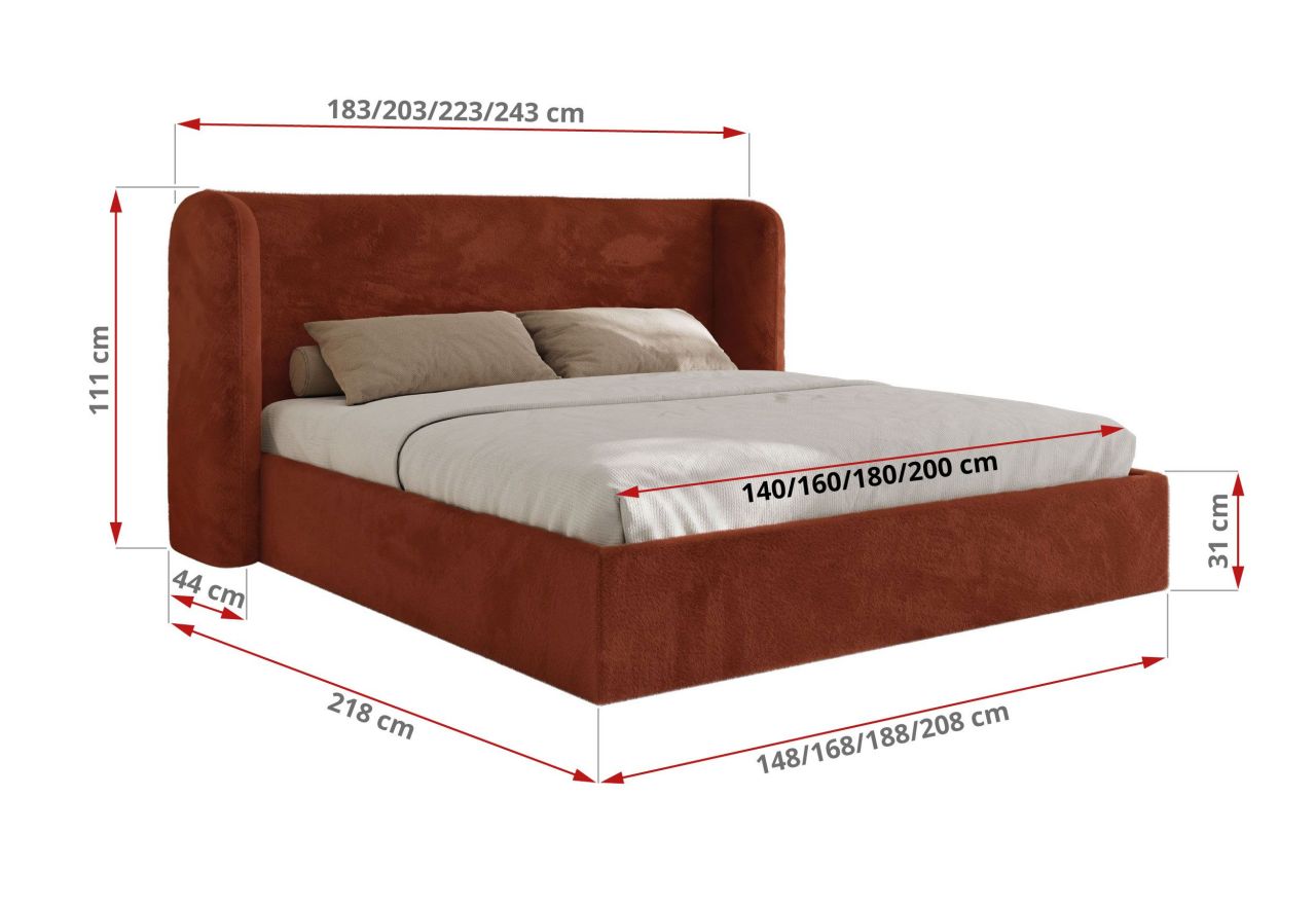 Łóżko tapicerowane EMORA CLASSIC 200x200 - materac piankowy - pomarańczowy, plusz