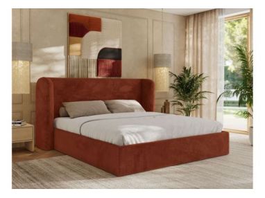 Łóżko tapicerowane EMORA CLASSIC 140x200 - materac pocket - pomarańczowy, plusz