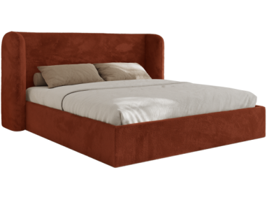 Łóżko tapicerowane EMORA CLASSIC 160x200 - materac pocket - pomarańczowy, plusz