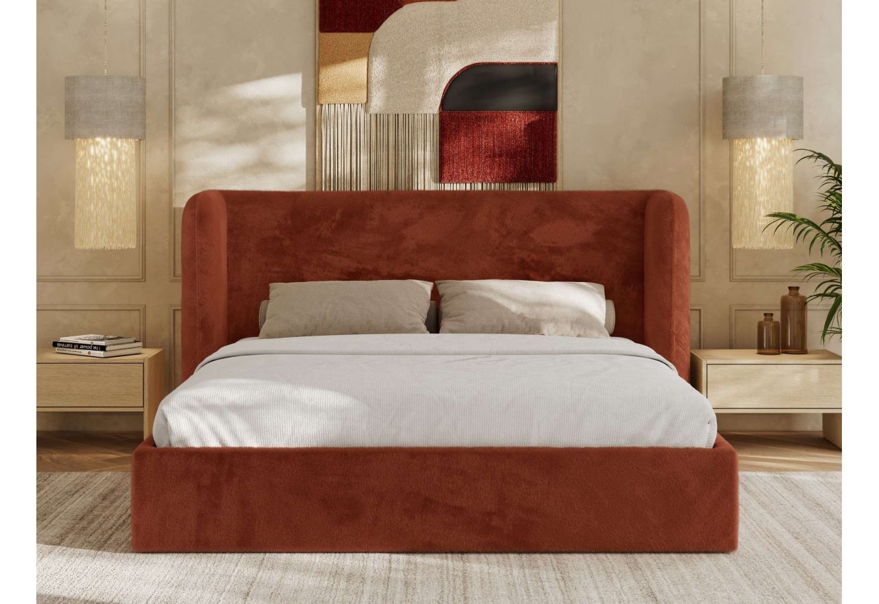 Łóżko tapicerowane EMORA CLASSIC 180x200 - materac pocket - pomarańczowy, plusz